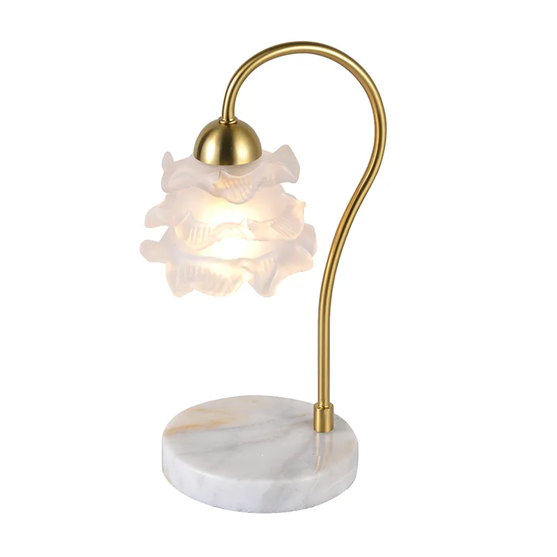 1-flammige Tischlampe mit Blütenblattmuster aus Milchglas