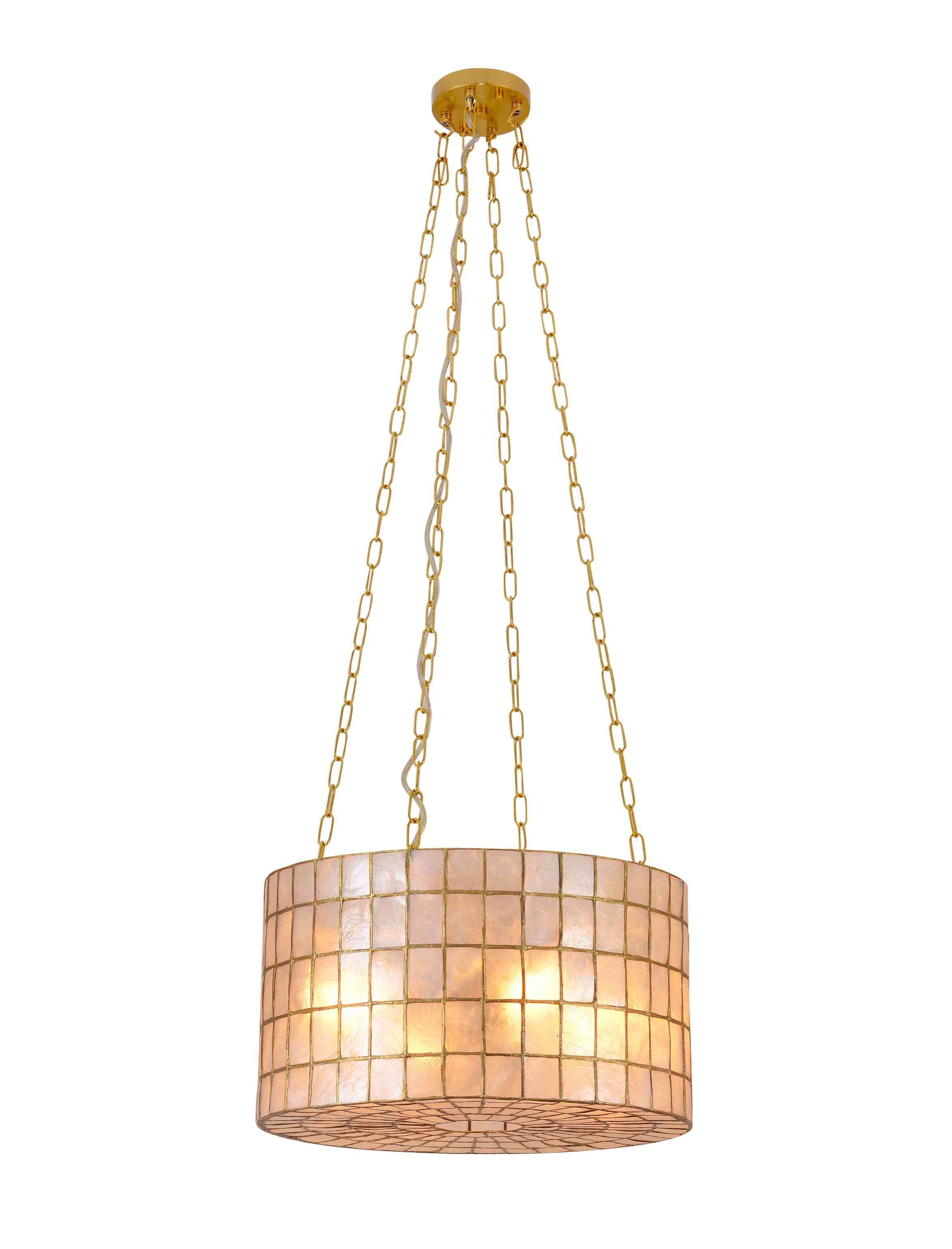 Capiz Muscheltrommel-Kronleuchter mit Goldketten