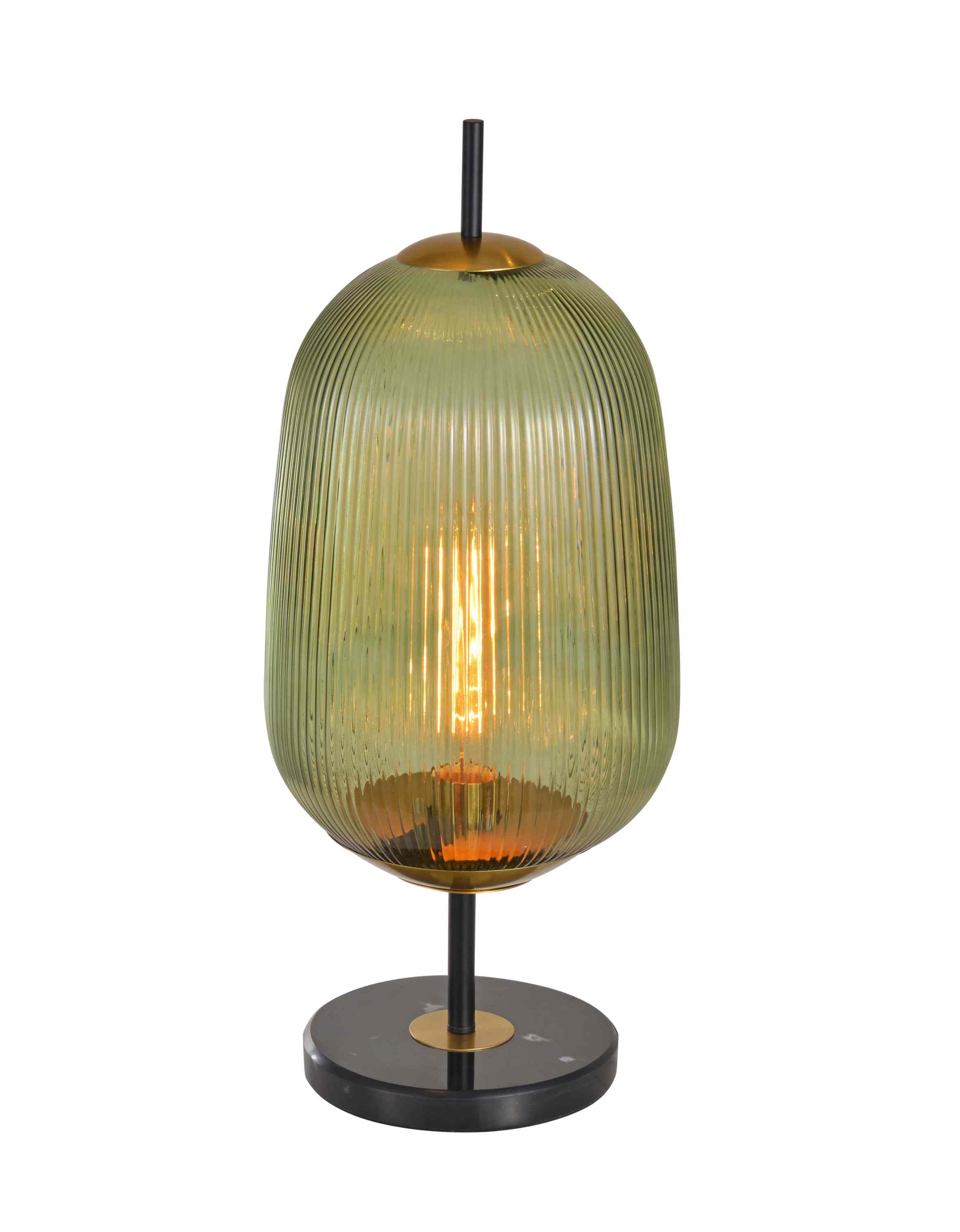 Vertikale Vintage-Tischlampe aus geripptem grünem Glas